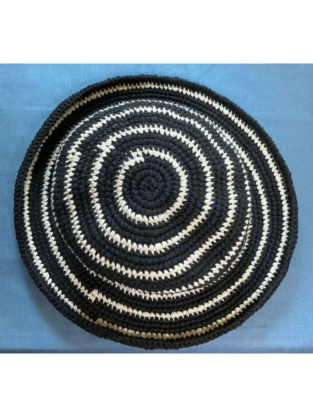 Crocheted Cotton Bucket Hat Black and White Striped 90's Sun Hat